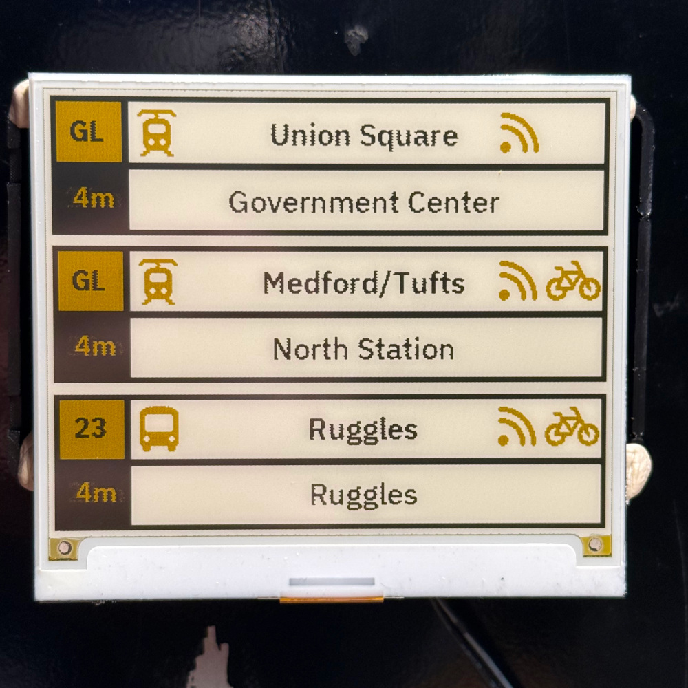 Image of the tracker display showing a few departures